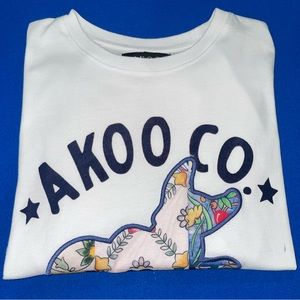 Akoo Co White Cotton Graphic Tee Large White Blue Yellow Green T-shirt